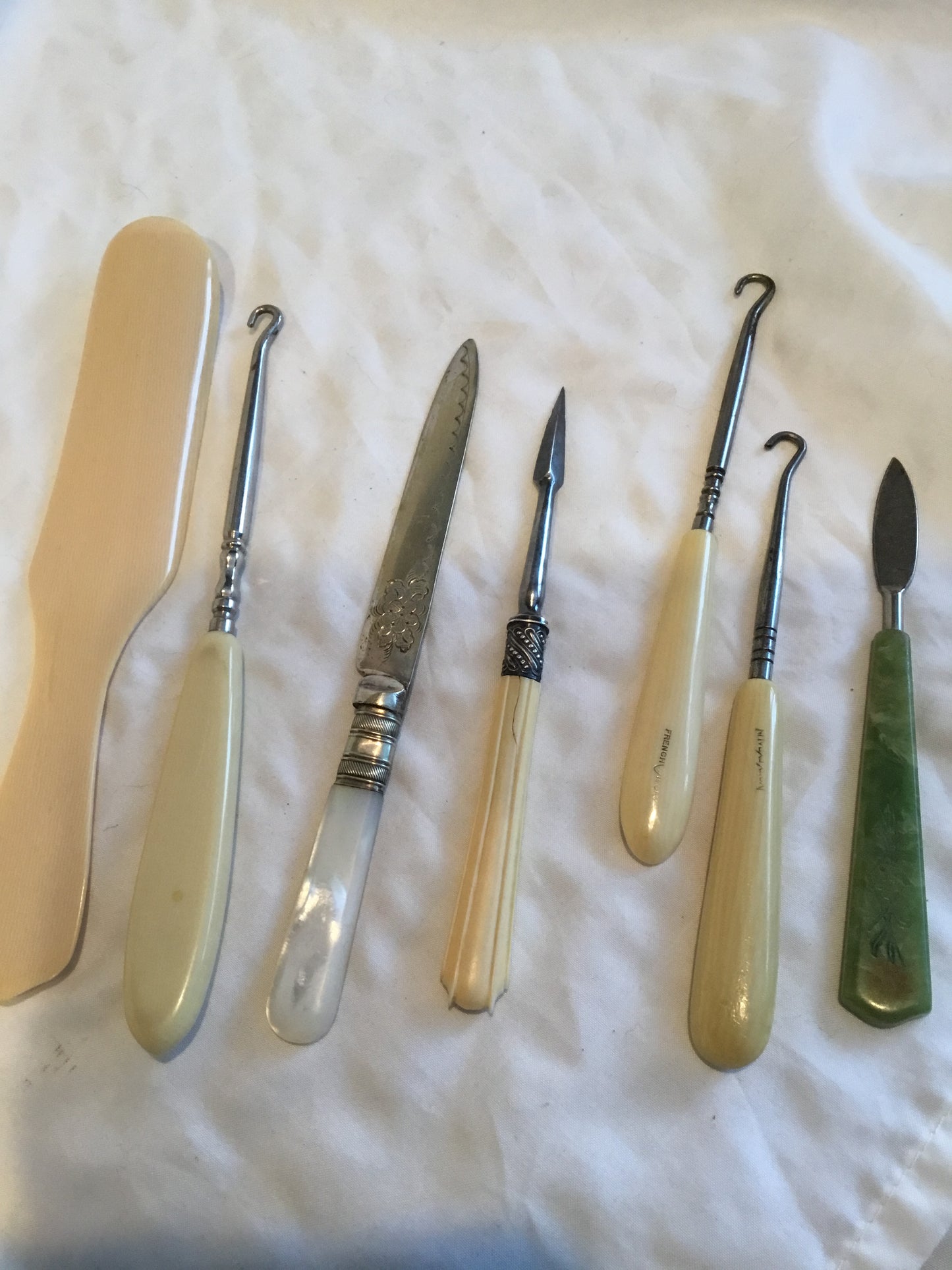 Lot of Small French Ivory Handled  Sewing Tools