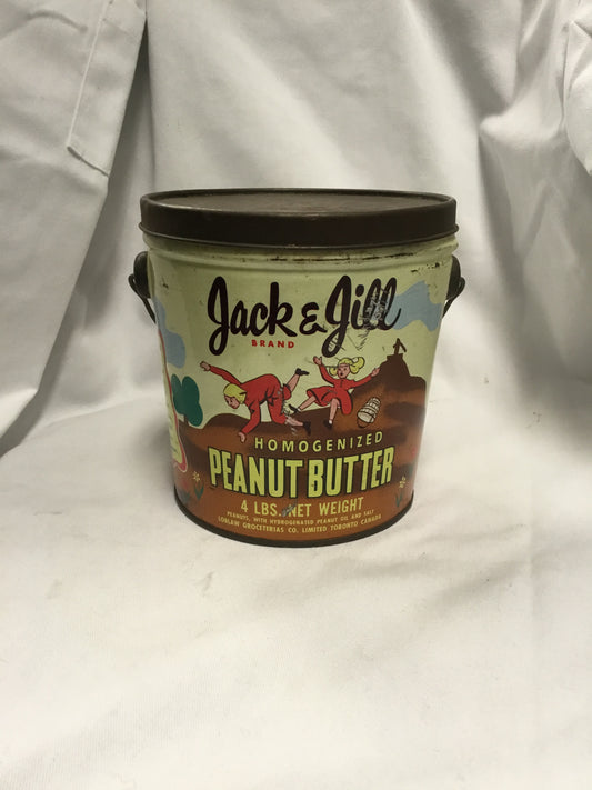 JACK & JILL PEANUT BUTTER, Vintage 1950s Tin Can Pail Made in CANADA