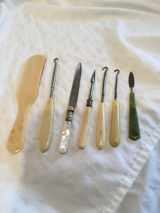 Lot of Small French Ivory Handled  Sewing Tools