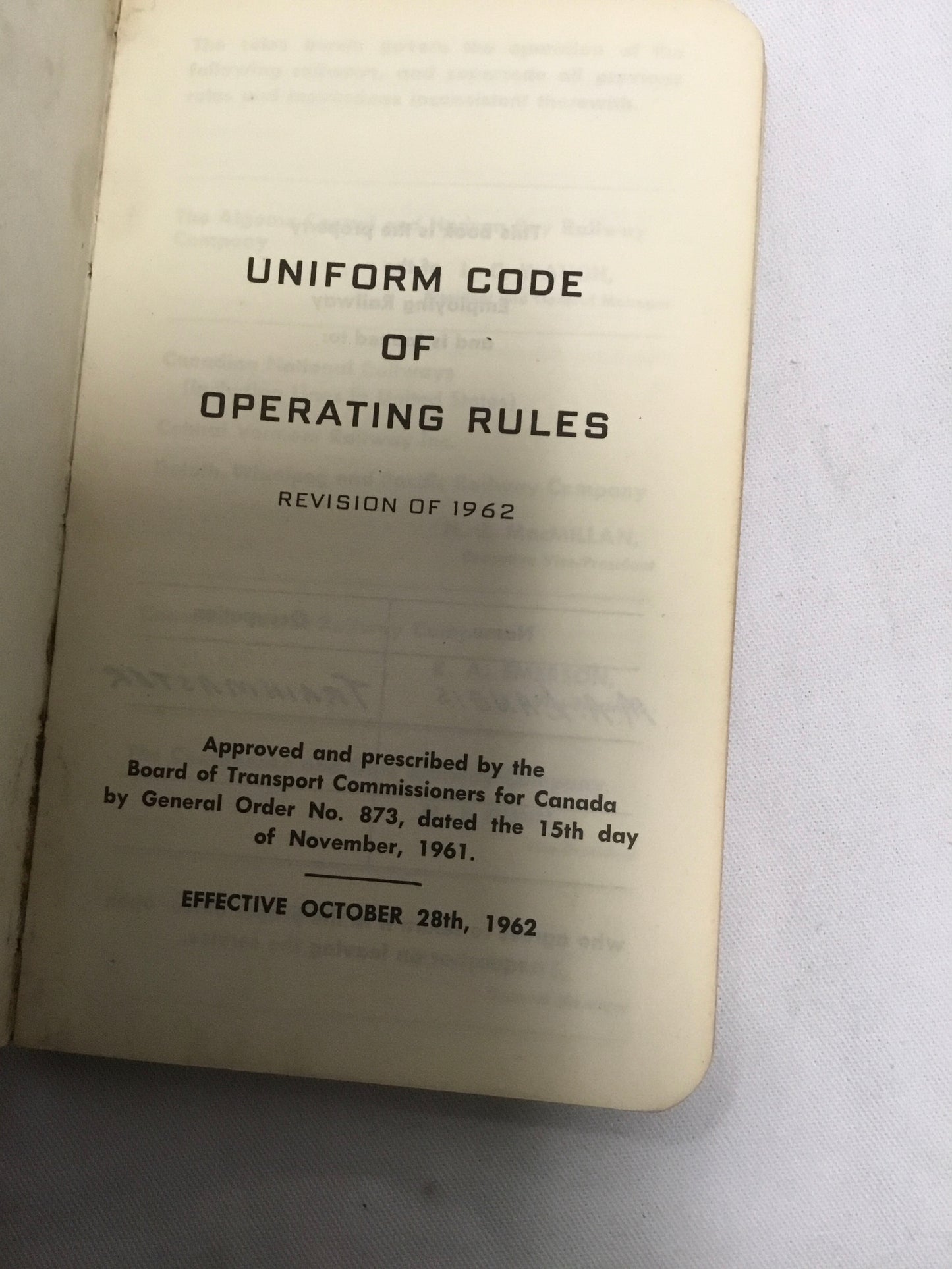 Railway , Uniform Code of Operating Rulers pocket book 1962