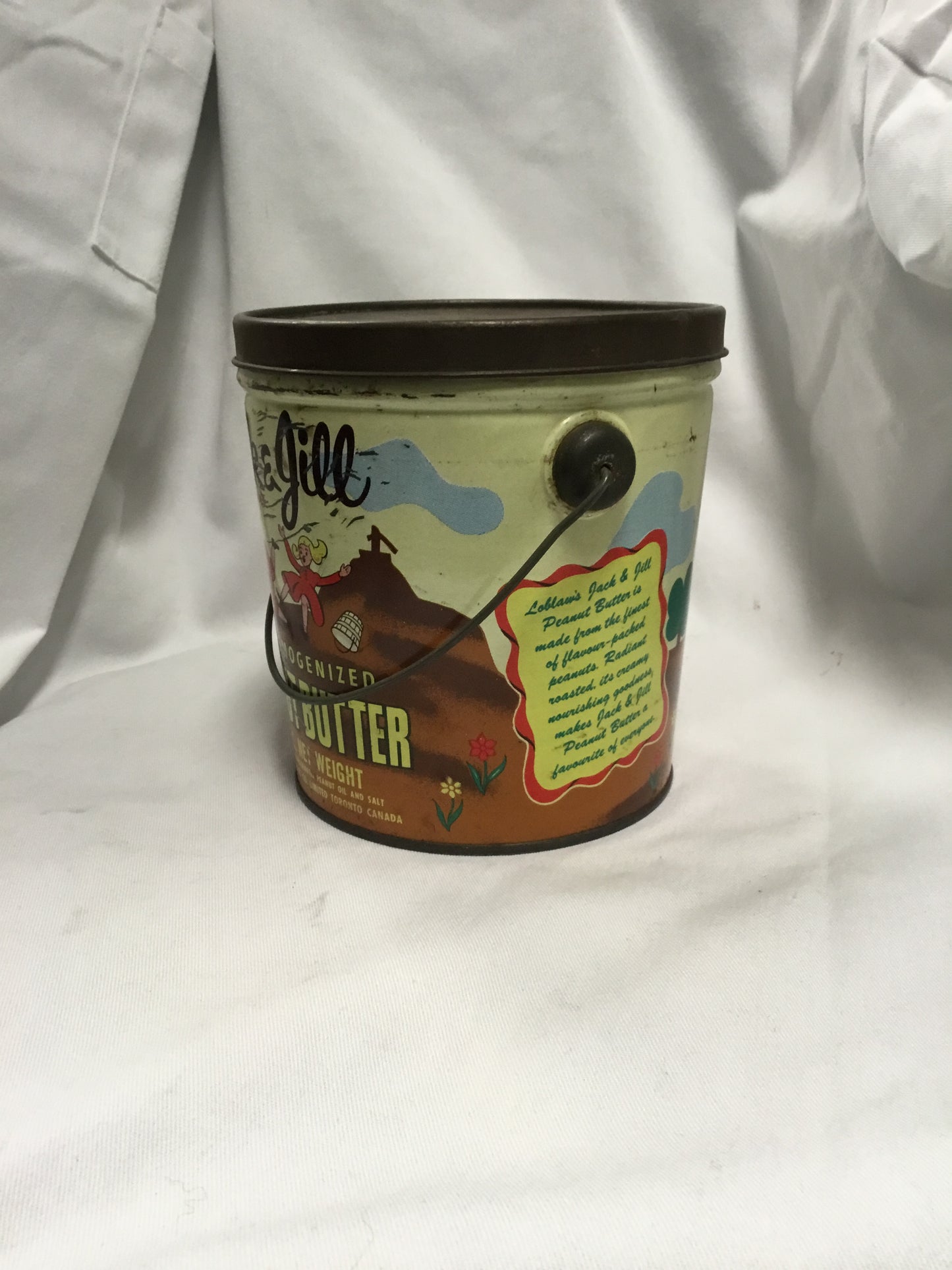 JACK & JILL PEANUT BUTTER, Vintage 1950s Tin Can Pail Made in CANADA